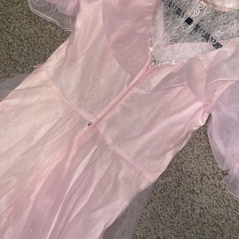 Vintage 1930s Sheer Pink Organdy Gown with Puff Sleeves - Picture 7 of 7